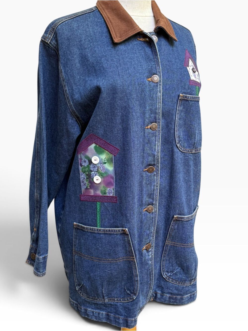Vintage Haik's Birdhouse Chore Denim Jean Jacket Floral Size Medium